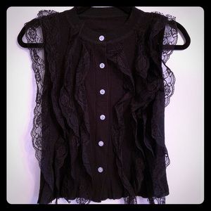 Sleeveless Cardigan w/ Laced Ruffles